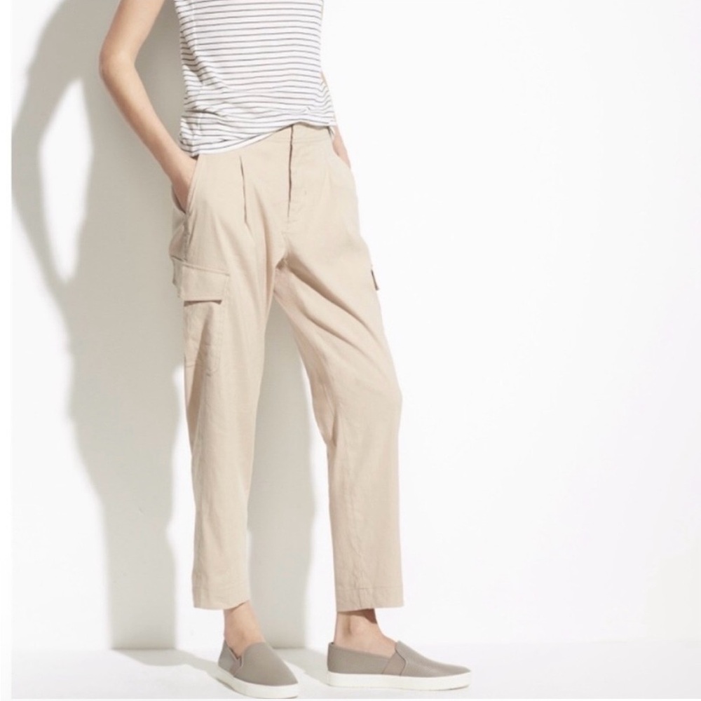 Vince Linen Blend Cargo Pants Ankle Length Oat Khaki Size 6